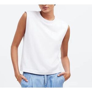 MADEWELL Top Women Small Structured Muscle Tee NEW White Relaxed NR246
